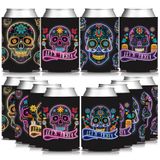 APINWIN Siyah Neon Meksika Fiesta Kafatası Yüz Parti Kılıf Tutucu 12 ADET, Dia De Muertos Günün Ölümü İçecek İçecek Can Soğutucu, Cinco de Mayo Doğum Günü Gelin Duş Bekarlığa Veda Hediye Dekor