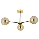 Aplika Nide 3'lü Siyah Gold Bal Camlı Modern Retro Avize