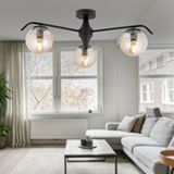 Apliqa 3948-03P-BL-01 Diaspor 3'lü Yuvarlak Siyah Bal Camlı Modern Plafonyer Avize