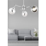 Apliqa 4102-03-CH-01 Abbey 3'lü Krom Rengi Krom Camlı Yuvarlak Modern Oturma Odası Salon Avize