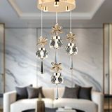 Apliqa Amaris 4'lü Yuvarlak 3 Renkli 52 Watt Gold Kelebek Led Avize Kristal Ledli Modern Oturma Odası Salon Sarkıt Avize Çok Renkli