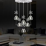Apliqa Amaris 6'lı Yuvarlak 3 Renkli 79 Watt Krom Kelebek Led Avize Kristal Ledli Modern Oturma Odası Büyük Salon Sarkıt Avize Çok Renkli