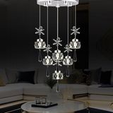 Apliqa Amaris 6'lı Yuvarlak 3 Renkli 79 Watt Krom Kelebek Led Avize Kristal Ledli Modern Oturma Odası Büyük Salon Sarkıt Avize