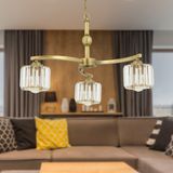 Apliqa Amir Eskitme Renkli 3 Kollu Metal Kristal Salon Avize Şık Tasarım Cam Detaylı