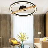 Apliqa April Siyah Yuvarlak 58 Watt Plafonyer Ahşap Desenli Modern Salon LED Avize - 1