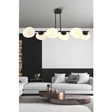 Apliqa *beyaz Camli*tristan 6'lı Sıralı Siyah Modern Yemek Masası Üstü, Salon Avize