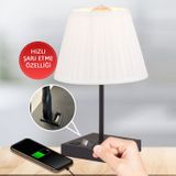 Apliqa Edel USB Girişli Hızlı Telefon Şarj Edilebilir Beyaz Şapkalı Siyah Masa Lambası Abajur