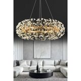 Apliqa Gloria 80'lik Gold Kristal Taşlı Modern Tasarım Salon Avize - 00-Beyaz
