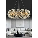 Apliqa Gloria 80'lik Gold Kristal Taşlı Modern Tasarım Salon Avize Beyaz