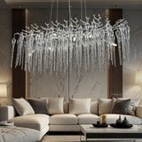 Apliqa Laura Sıralı Krom Yemek Masası Üstü Kristal Taşlı Modern Tasarım Su Damlası Taşlı Salon Avize - 10