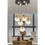 Apliqa Lokken 5'li Sıralı Bakır 42 Watt Kristal Ledli Modern Oturma Odası Salon Sarkıt Avize