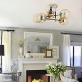 Apliqa Maral 6lı Siyah Eskitme Bal Camlı Modern Genç Odası Yatak Odası Retro Salon Avize Altın