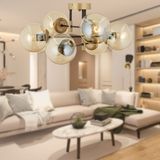 Apliqa Maral 6Lı Siyah Eskitme Bal Camlı Modern Genç Odası Yatak Odası Retro Salon Avize - Sarı