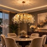 Apliqa Masal 80'lık Yuvarlak Gold Kristal Taşlı Modern, Oturma Odası, Salon Avize Altın
