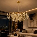 Apliqa Masal Sıralı Gold Yemek Masası Üstü, Kristal Taşlı Modern, Oturma Odası, Salon Avize - 10