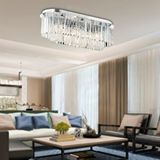 Apliqa Nilüfer Dikdörtgen Krom Kristalli, Taşlı Modern Tasarım Yemek Masası Üstü, Kristal Salon Avize Altın