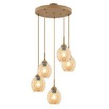 Apliqa Nino 5li Yuvarlak Eskitme Modern Sarkıt Oturma Odası Salon Sarkıt Avize Sarı