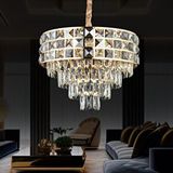 Apliqa Orrel 8'li Gold Kristal Taşlı Modern Oturma Odası Salon Sarkıt Avize Altın