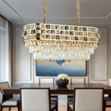 Apliqa Orrel 8li Sıralı Gold Kristal Taşlı Modern Yemek Odası Salon Sarkıt Avize