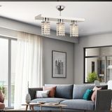 Apliqa Peter 3Lü Sıralı Krom Kristalli, Taşlı Modern Tasarım Kristal Salon Avize - Füme