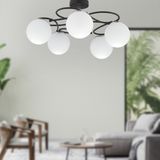 Apliqa Rodonit 5li Siyah Krom Beyaz Camlı Modern Sarkıt Genç Odası Yatak Odası Retro Salon Avize - Siyah - Krom