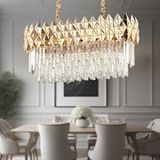 Apliqa Rodya 80'lik Sıralı Gold Kristal Taşlı Modern Yemek Odası Salon Sarkıt Avize Altın