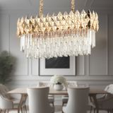 Apliqa Rodya 80'lik Sıralı Gold Kristal Taşlı Modern Yemek Odası Salon Sarkıt Avize
