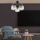 Apliqa Sabrina Siyah Yuvarlak Kristalli Taşlı Metal Modern Tasarım Kristal Salon Plafonyer Avize 3'lü Şık Aydınlatma