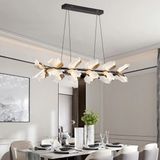 Apliqa Taran Sıralı Siyah Gold Çiçek Desenli 120 Watt Yemek Masası Üstü Modern Salon LED Avize - Çok Renkli