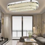 Apliqa Valeria 2 Katlı Elips Plafonyer Elips Ledli 3 Renkli Kristalli Taşlı Modern Tasarım Led Kristal Salon Avize Gri