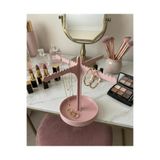 APLUS Tepsili Takı Standı & Takı Düzenleyici - Pembe Modern Kolye Askısı ve Yüzük Tablalı Organizer
