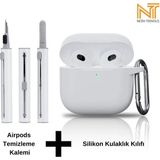 Apple Airpods 4. Nesil Uyumlu Yüksek Kalite Liquid Silikon Tıpalı Kılıf ve Elektronik Temizleme Kalemi - Beyaz