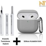 Apple Airpods 4. Nesil Uyumlu Yüksek Kalite Liquid Silikon Tıpalı Kılıf ve Elektronik Temizleme Kalemi - Gri