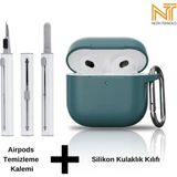 Apple Airpods 4. Nesil Uyumlu Yüksek Kalite Liquid Silikon Tıpalı Kılıf ve Elektronik Temizleme Kalemi - Koyu Yeşil