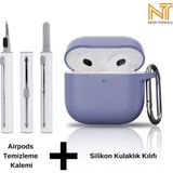 Apple Airpods 4. Nesil Uyumlu Yüksek Kalite Liquid Silikon Tıpalı Kılıf ve Elektronik Temizleme Kalemi - Lavender