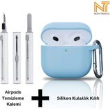 Apple Airpods 4. Nesil Uyumlu Yüksek Kalite Liquid Silikon Tıpalı Kılıf ve Elektronik Temizleme Kalemi - Mavi