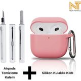 Apple Airpods 4. Nesil Uyumlu Yüksek Kalite Liquid Silikon Tıpalı Kılıf ve Elektronik Temizleme Kalemi - Pembe
