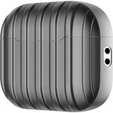 Apple Airpods Pro 2. Nesil Tam Uyumlu Kılıf Hoparlör ve Mikrofon Delikli Kapak Şeritli Bavul Tasarım - Gri