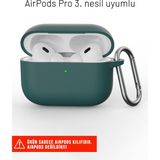 Apple Airpods Pro 3. Nesil Uyumlu Cihazınızı Darbelere Karşı Koruyan Silikon Kılıf - Koyu Yeşil
