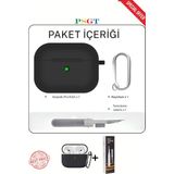 apple Airpods Pro/pro2 Kılıf Kapak Temizleme Kalemi ile Tam Koruyucu Silikon Kılıf , Ön LED Görünür - Pro 2 - Siyah
