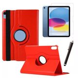 Apple iPad 10. Nesil / iPad A16 Uyumlu 10,9 Inç Tablet Kılıfı Cam Kalem Set - Kırmızı