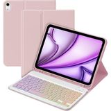 Apple iPad Air 11 M3 (2025) Rgb LED Işıklı Türkçe Karakterli Bluetooth Özellikli Kalemlikli Klavyeli Kılıff A3266 A3267 - Pembe