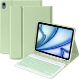 Apple iPad Air 11 M3 (2025) Rgb LED Işıklı Türkçe Karakterli Bluetooth Özellikli Kalemlikli Klavyeli Kılıff A3266 A3267 - Yeşil