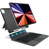 Apple Ipad Air 13INÇ M3 Çipli 2025 Uyumlu Mag Touchpad Blutooth Işıklı Standlı Klavyeli Kılıf - Siyah