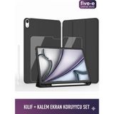 Apple iPad Air 4. Nesil 10.9 (2020) Kılıf Ekran Koruyucu ve Stylus Kalemli 3'ü 1 Arada Full Gear Set A2316 A2324 A2325 A2072 - Siyah