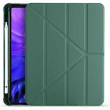 Apple iPad Air 5. Nesil 10.9 Inç Kılıf Kalem Bölmeli Silikon Smart Cover Tablet Kılıfı - Koyu Yeşil