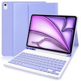 Apple İpad Air 7.Nesil 11inç 2025 M3 Çipli ile Uyumlu Bluetooth Türkçe Q Klavyeli Kılıfı (Lila)