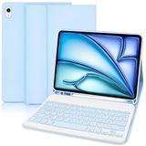 Apple İpad Air 7.Nesil 11inç 2025 M3 Çipli ile Uyumlu Bluetooth Türkçe Q Klavyeli Kılıfı (Mavi)