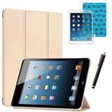 Apple iPad Mini 2 / Mini 3 Uyumlu Smart Cover Tablet Kılıfı Ekran Koruyucu Kalem Set - Gold