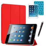 Apple iPad Mini 2 / Mini 3 Uyumlu Smart Cover Tablet Kılıfı Ekran Koruyucu Kalem Set - Kırmızı